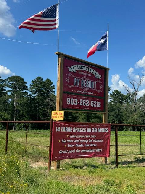 Caney Trails RV Resort entrance sign